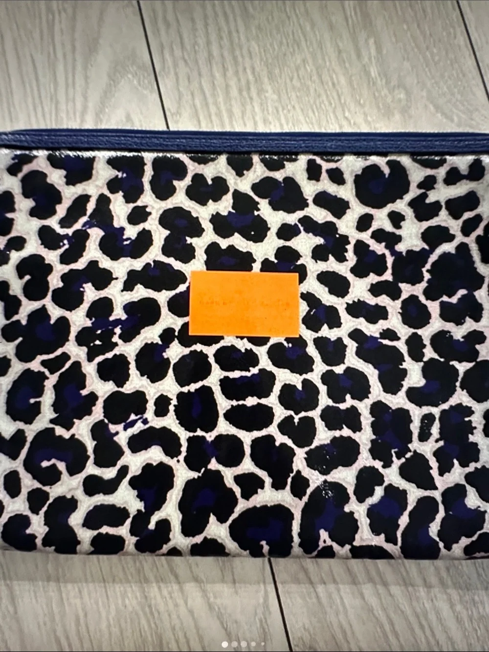 Marc Jacob Leopard Print Zip Clutch in Navy and White